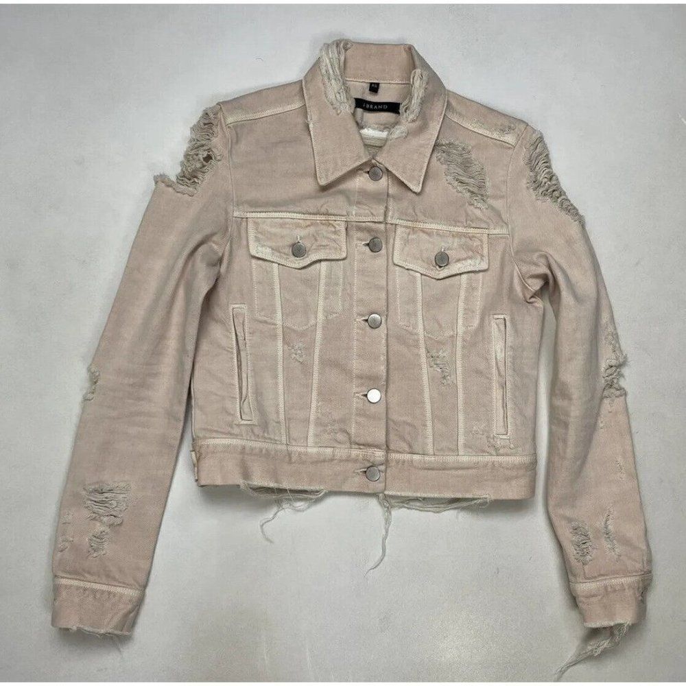 J Brand Harlow Teaser Denim Jean Jacket Women XS Pink Distressed